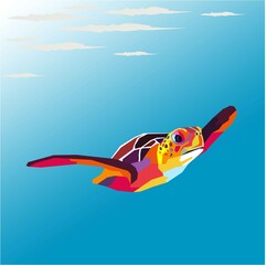Turtle on wpap pop art for background and illustration