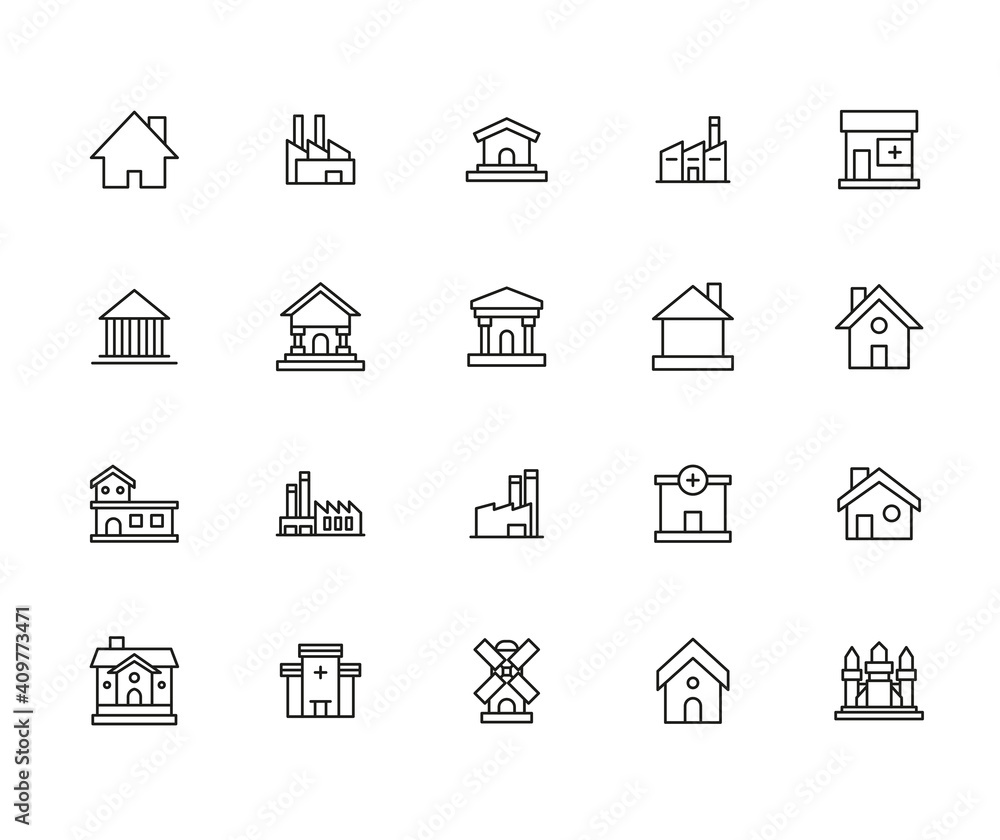 Poster simple set of architecture icons in trendy line style.