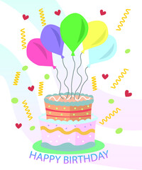 birthday concept with cake and balloon vector