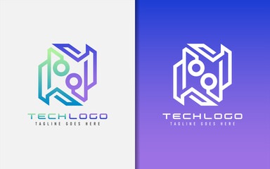 Abstract Technology Logo Design. Modern Colorful Futuristic Line Symbol Design, Usable For Business, Community, Industrial, Tech, Services Company. Flat Vector Logo Design Illustration.