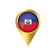 Obraz premium Flag of Haiti.symbol check in Haiti, golden map pointer with the national flag of Haiti in the button. vector illustration.