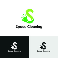 S initial letter combine with broom for cleaning service, house maintenance, repair, housecleaning, logo vector template concept