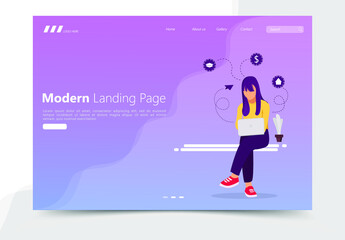 Flat Landing Page Concept with Girl Illustration
