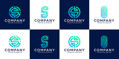 Set of monogram initial letter s logo template. icons for business, consulting, technology digital