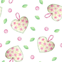 Watercolor seamless pattern with elements for Valentine's Day