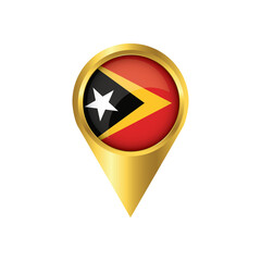 Flag of East Timor.symbol check in East Timor, golden map pointer with the national flag of East Timor in the button. vector illustration.