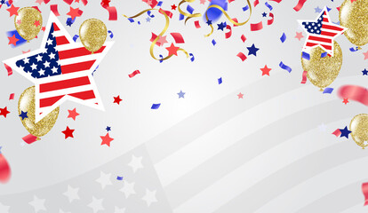 Fototapeta premium Happy Presidents Day with stars and ribbon. Script. Calligraphic design for print greetings card, sale banner, poster. Colorful Vector illustration Hand drawn text lettering USA