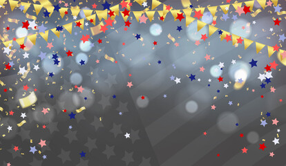 USA flag with party banner with Balloons background for 4 july independence day © Sompong
