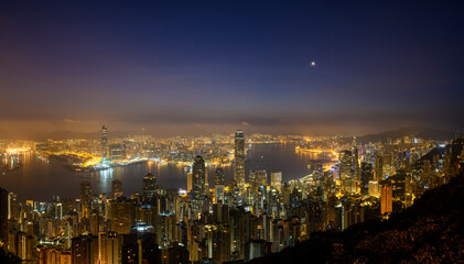 Victoria Harbor view from the Peak at Dawn, Hong Kong 