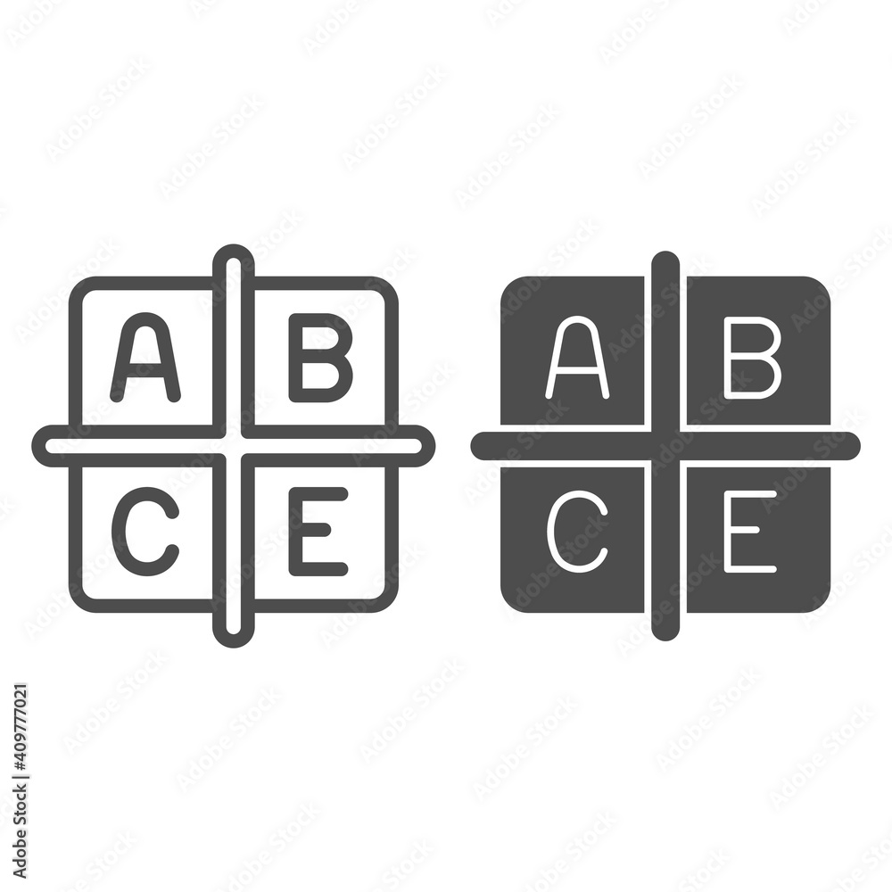 Poster a b c e vitamins line and solid icon, diet concept, four groups of vitamins sign on white background
