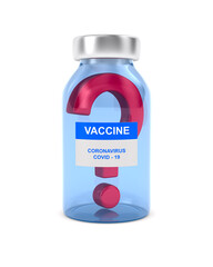 question and vaccine from covid-19 on white background. Isolated 3D illustration