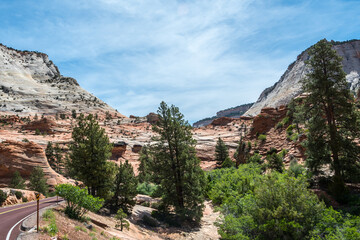 Fototapeta na wymiar An overlooking view of nature in Zion National Park, Utah
