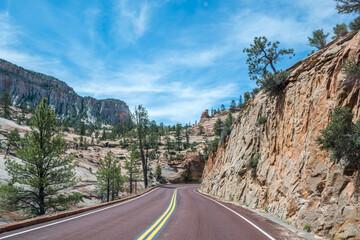 A long way down the road going to Zion National Park, Utah
