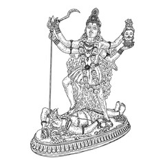 Indian hindi goddess Kali also known as the Dark Mother. Vector illustration. - obrazy, fototapety, plakaty