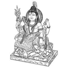 Fototapeta na wymiar Lord Shiva, hand drawn classic Maha Shiwaratri background. Maha Shivratri festival. Isolated. Vector.