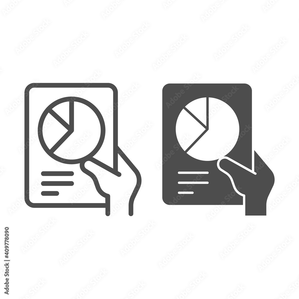 Poster document with diagram in hand line and solid icon, diet concept, medicine chart sign on white backgr