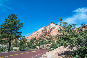 A long way down the road going to Zion National Park, Utah