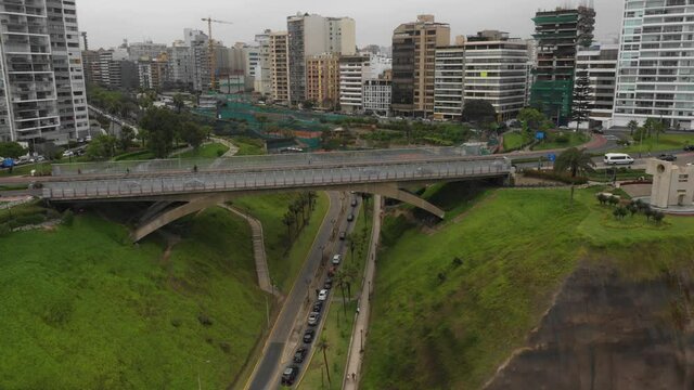 Aerial view of Miraflores district in Lima, Peru on a cloudy day