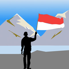 someone is raising the Indonesian flag