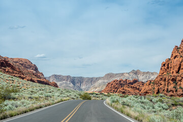 A long way down the road going to Zion National Park, Utah
