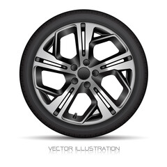 Realistic aluminum wheel car tire style sport on white background vector illustration.