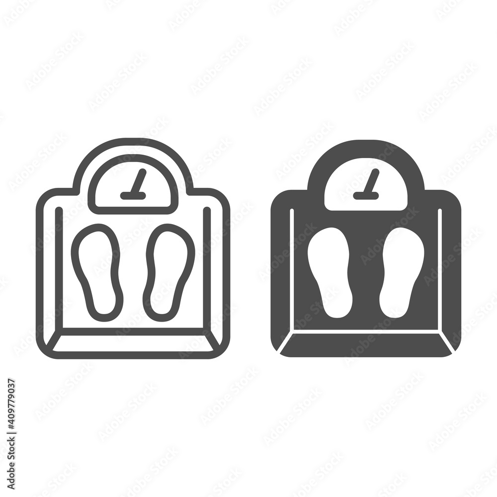 Poster floor scales line and solid icon, diet concept, scale sign on white background, bathroom scale icon 