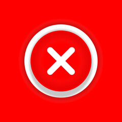 dander sign with cross, round red vector icon with shadow