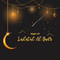 Obraz na płótnie Canvas Lailatul Qadr lettering greeting card design for Ramadan Kareem, Eid al Fitr and Eid Al Adha Celebrating.with Mosque, Crescent moon and lantern. 