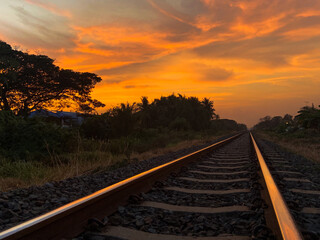Fototapeta premium railway in the sunset