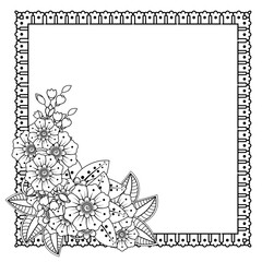 Frame in mehndi style. decoration in ethnic oriental, doodle ornament. outline hand draw illustration.  