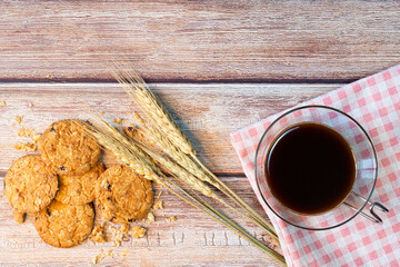 Love coffee in a cup and oatmeal cookies.