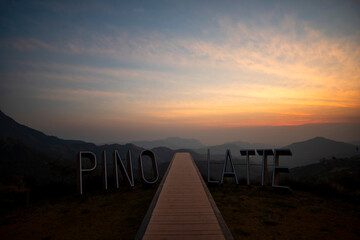 Fototapeta premium Pino Latte Resort & Cafe: Jonuory 22, 2021, the atmosphere of the restaurant with beautiful natural view