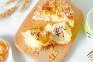 Almond milk bread close up.
