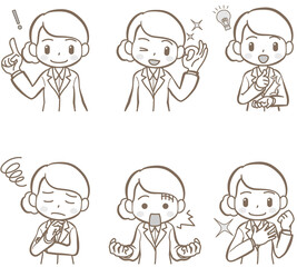 表情や仕草のセット、スーツの女性、B、モノクロ,2021