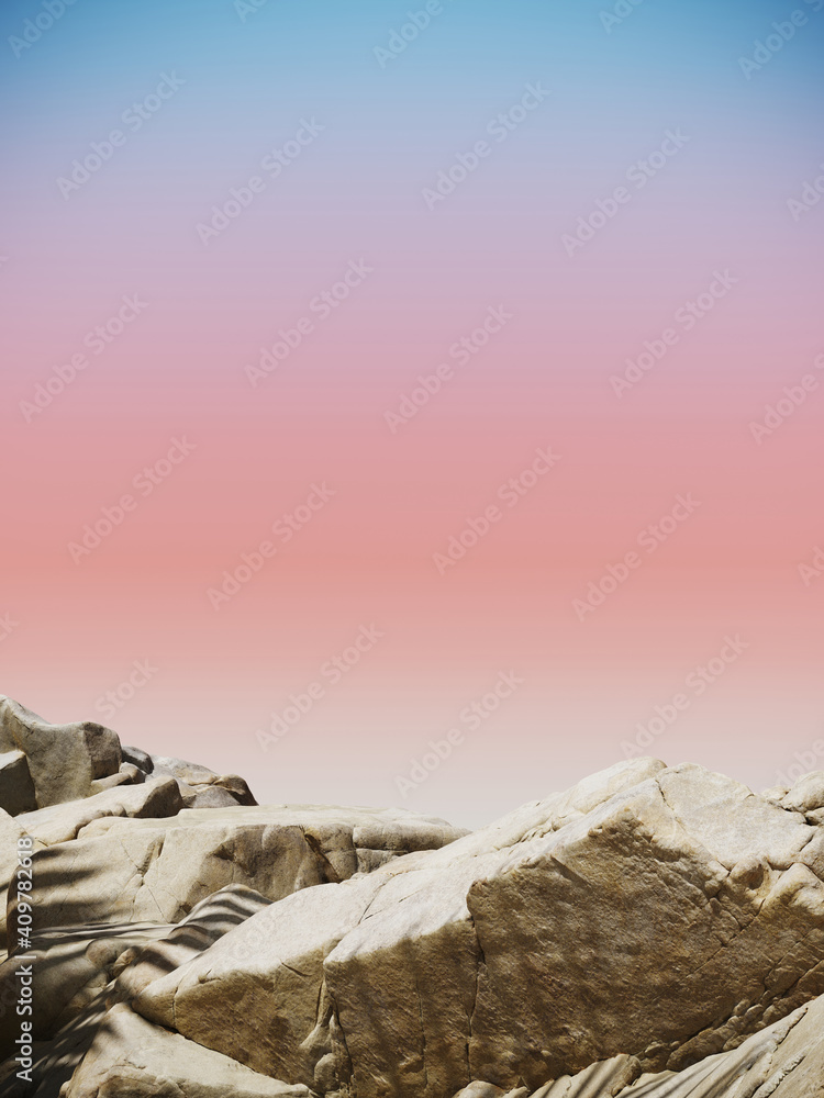Aufkleber minimal mockup background for product presentation. beige stone podium on sand beach. 3d rendering i