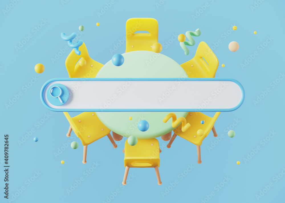 Poster minimal abstract background for online working concept. blank web search bar and meeting table on bl