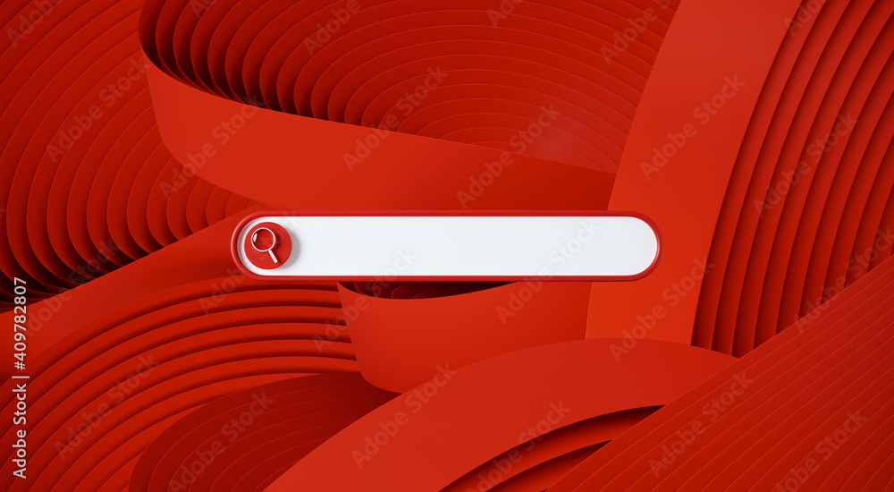Poster minimal abstract background for online shopping concept. blank web search bar on red geometry backgr