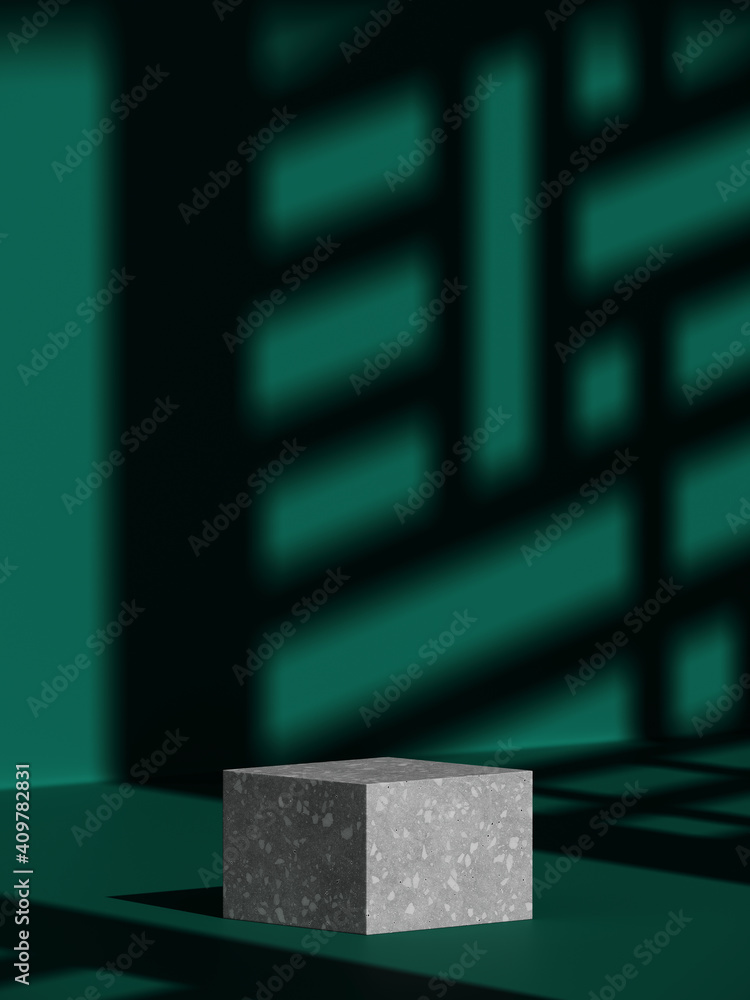 Poster minimal beauty mockup for product presentation. grey stone podium with chinese pattern shadow on gre
