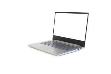 Laptop with blank white screen isolated on white background. Notebook computer with empty space and clipping path