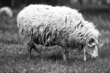 Schafe in der wiese mit wolle 