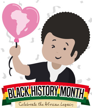 Party with Happy Man and Balloon Celebrating Black History Month, Vector Illustration