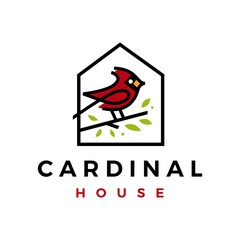 cardinal bird house home roof mortgage line color fill logo vector icon illustration