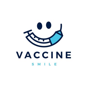 Vaccine Smile Injection Virus Covid 19 Logo Vector Icon Illustration