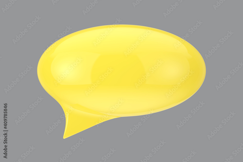 Poster illuminating yellow speech bubble on a ultimate gray. 3d rendering