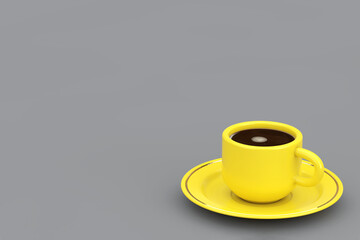 Illuminating Yellow Cup of Coffee on a Ultimate Gray. 3d Rendering