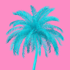 Blue Tropical Palm Tree in Duotone Style. 3d Rendering