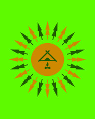 forest camp, camping in the thick forest, dog tents around a fire, concept of outdoor rest