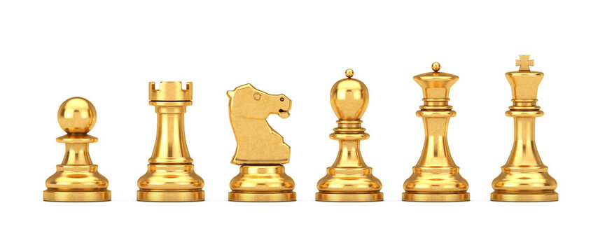 Golden Chess Set. 3d Rendering