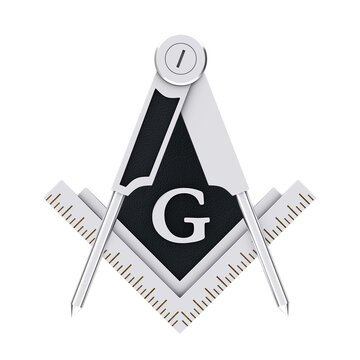 Masonic Freemasonry Silver Square and Compass with G Letter Emblem Icon Logo Symboll. 3d Rendering