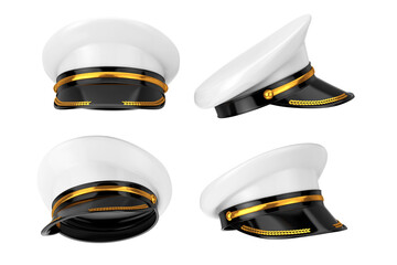 Blank White Uniform Hat or Cap Mockup in different position. 3d Rendering